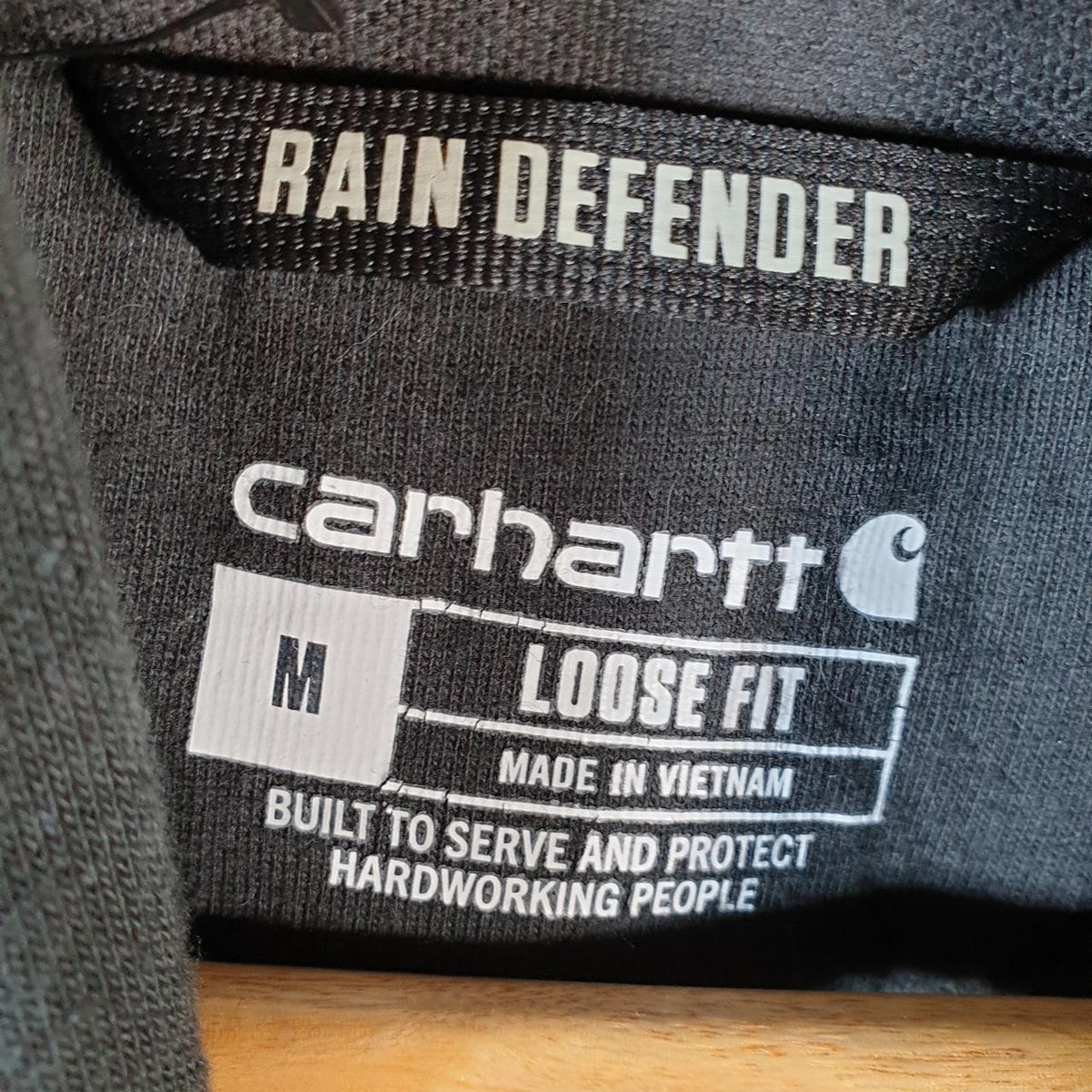 Vintage Carhartt Hoodie Mens Medium Black Pullover Blank Rain Defender USA Loose Fit