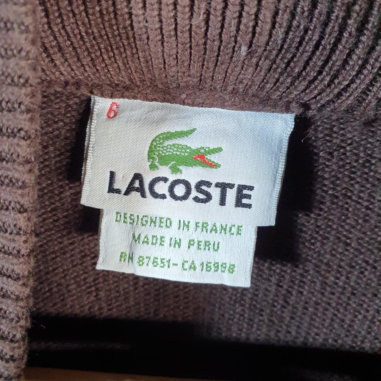 Vintage Lacoste 1/4 Zip Sweatshirt Men’s Large Brown Pullover Logo Y2K Jumper Logo