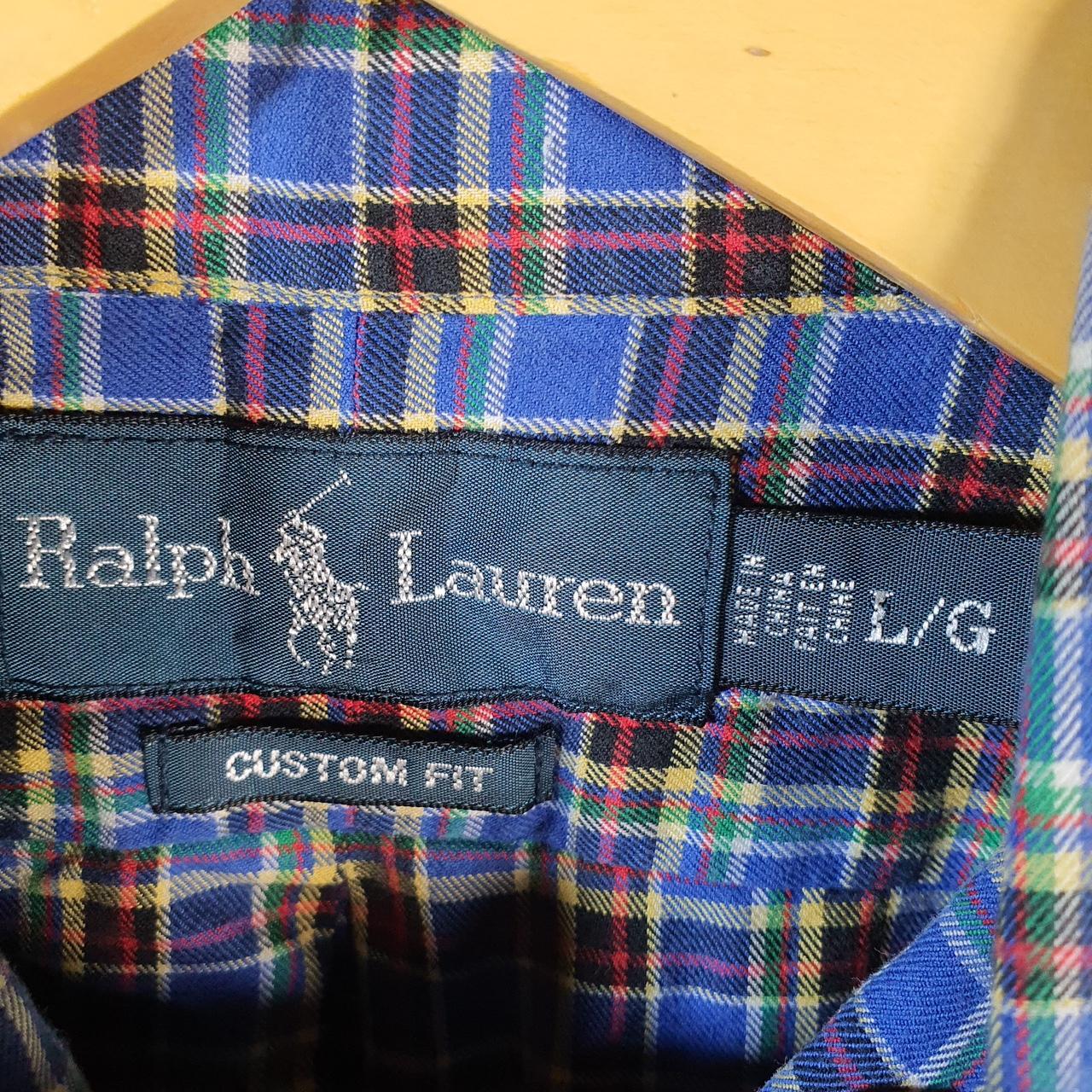 Vintage Ralph Lauren Button Down Shirt Men’s Large Blue Checkered Custom Fit Pony