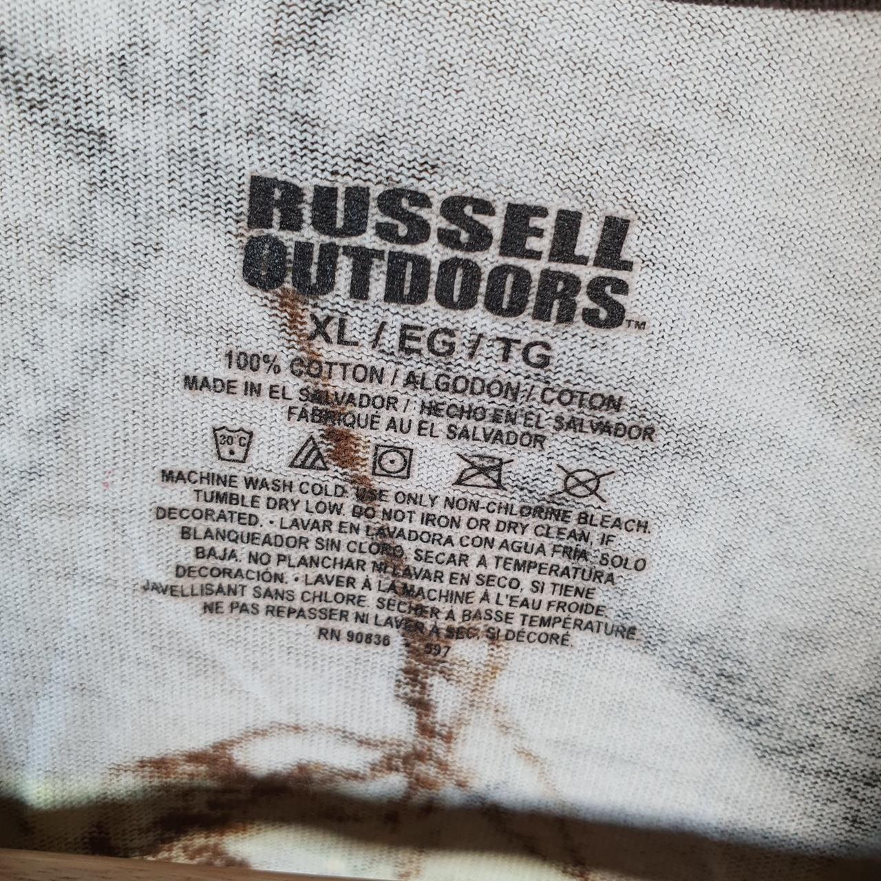 Vintage Russell Outdoors RealTree Camoflauge T Shirt Men’s XL Green Camo Short Sleeve