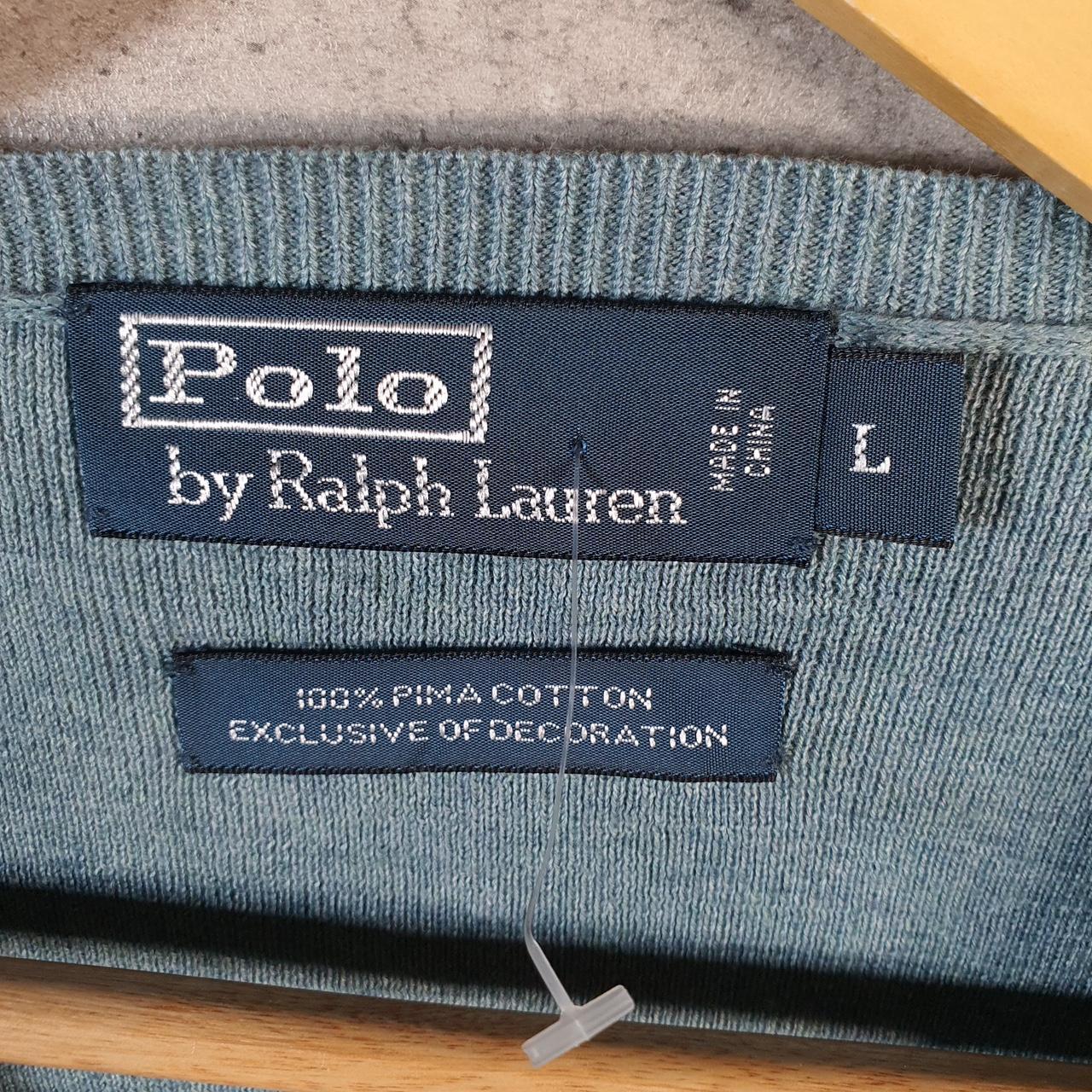 Vintage Ralph Lauren Polo V Neck Sweatshirt Men’s Large Blue Cotton Pullover Pony