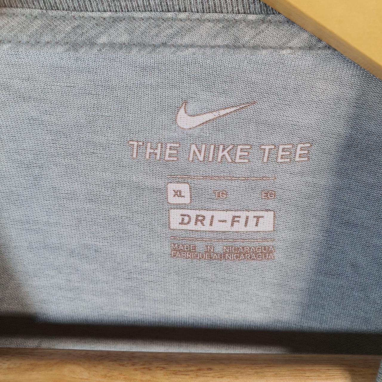 Vintage Nike Running Dri Fit Spellout T Shirt Men’s XL Grey Swoosh Athletic