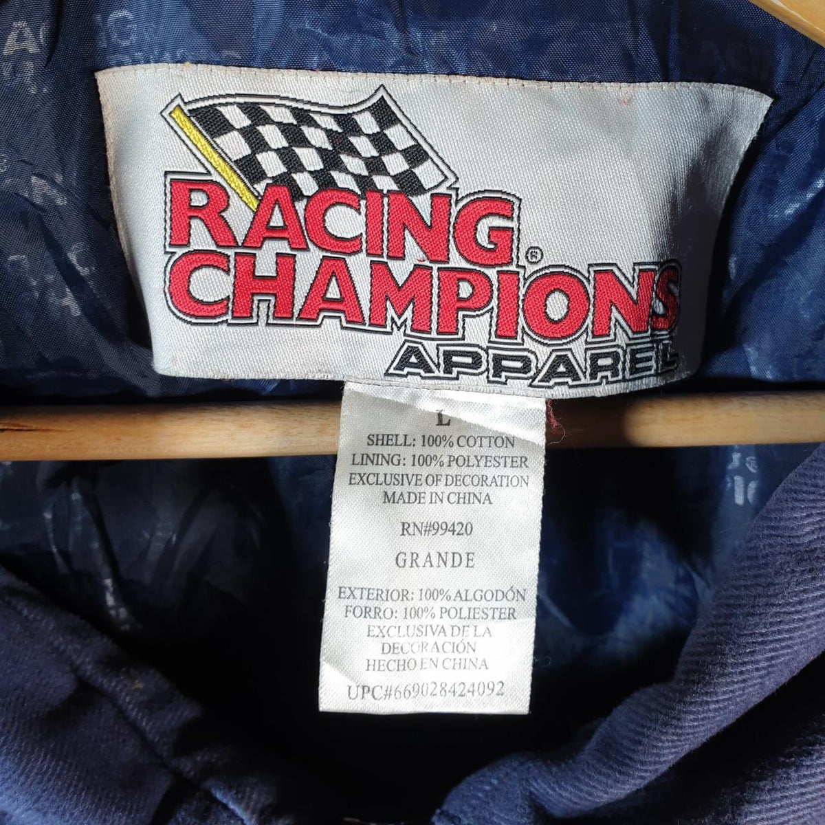 Vintage Nascar Racing Champions Motorsports Bomber Jacket Men’s Large Blue Motorcyle Biker USA Big Fish Vintage