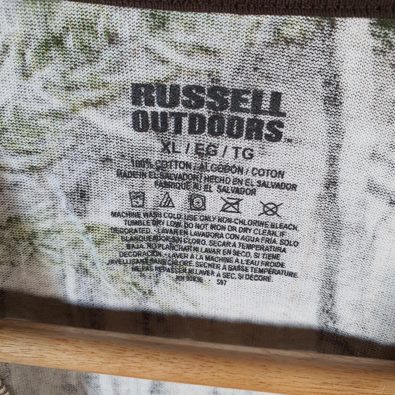 Vintage Russell Outdoors RealTree Camoflauge T Shirt Men’s XL Green Camo Short Sleeve