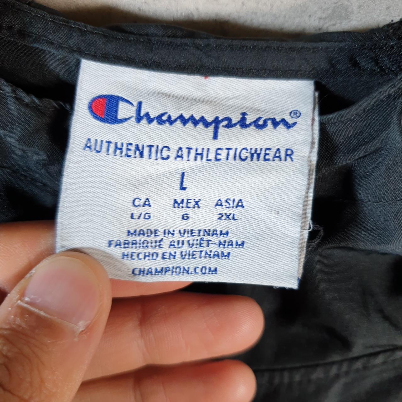 Vintage Champion Windbreaker Track Jacket Mens Large Black Logo 1/4 Zip Hooded