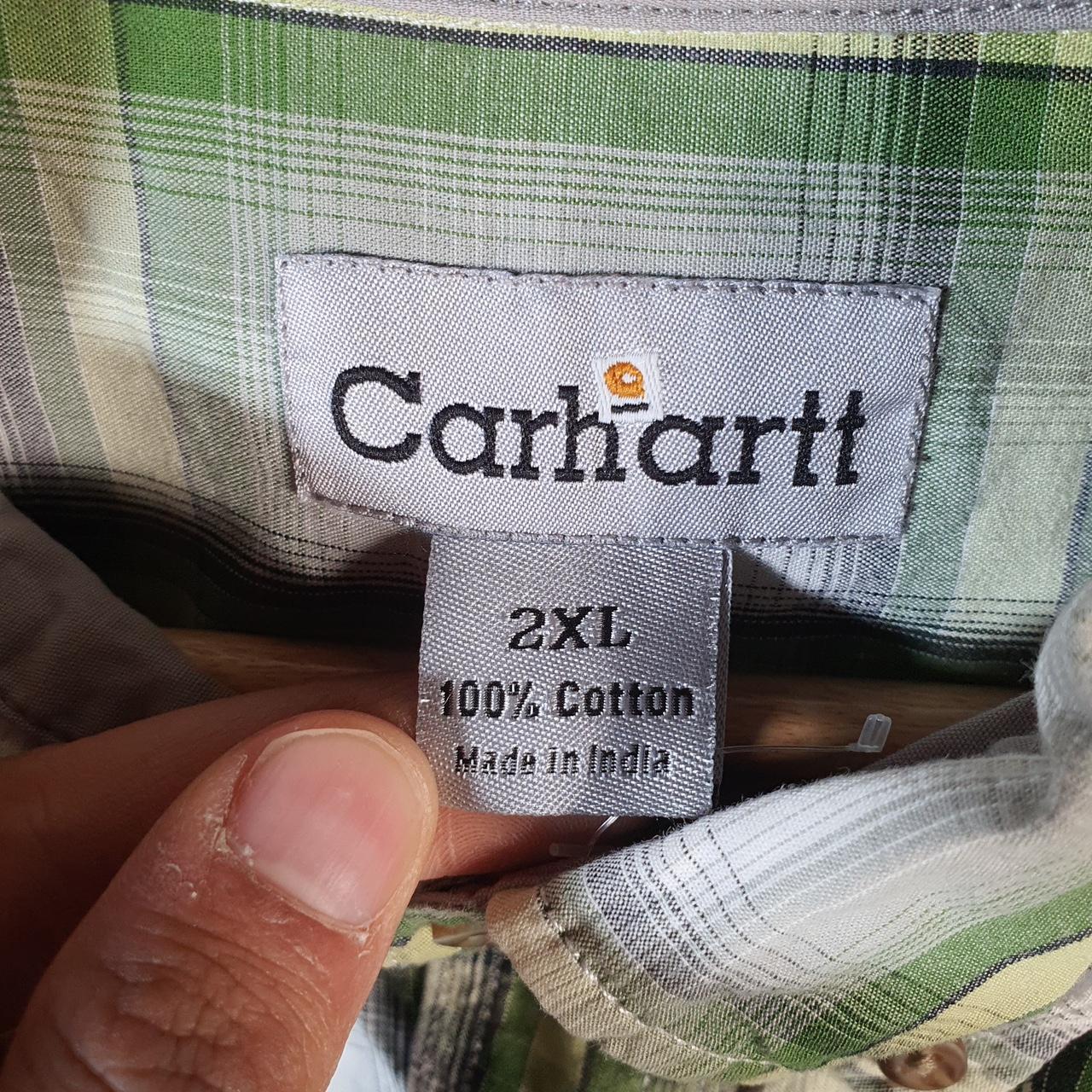 Vintage Carhartt Shirt Button Down Mens 2XL Green Checkered Short Sleeve Utility Loose