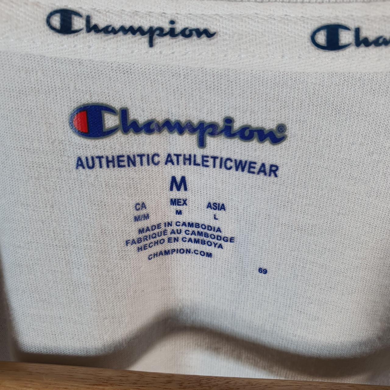 Vintage Champion Spellout Logo Cropped T Shirt Womens Medium White Athletic