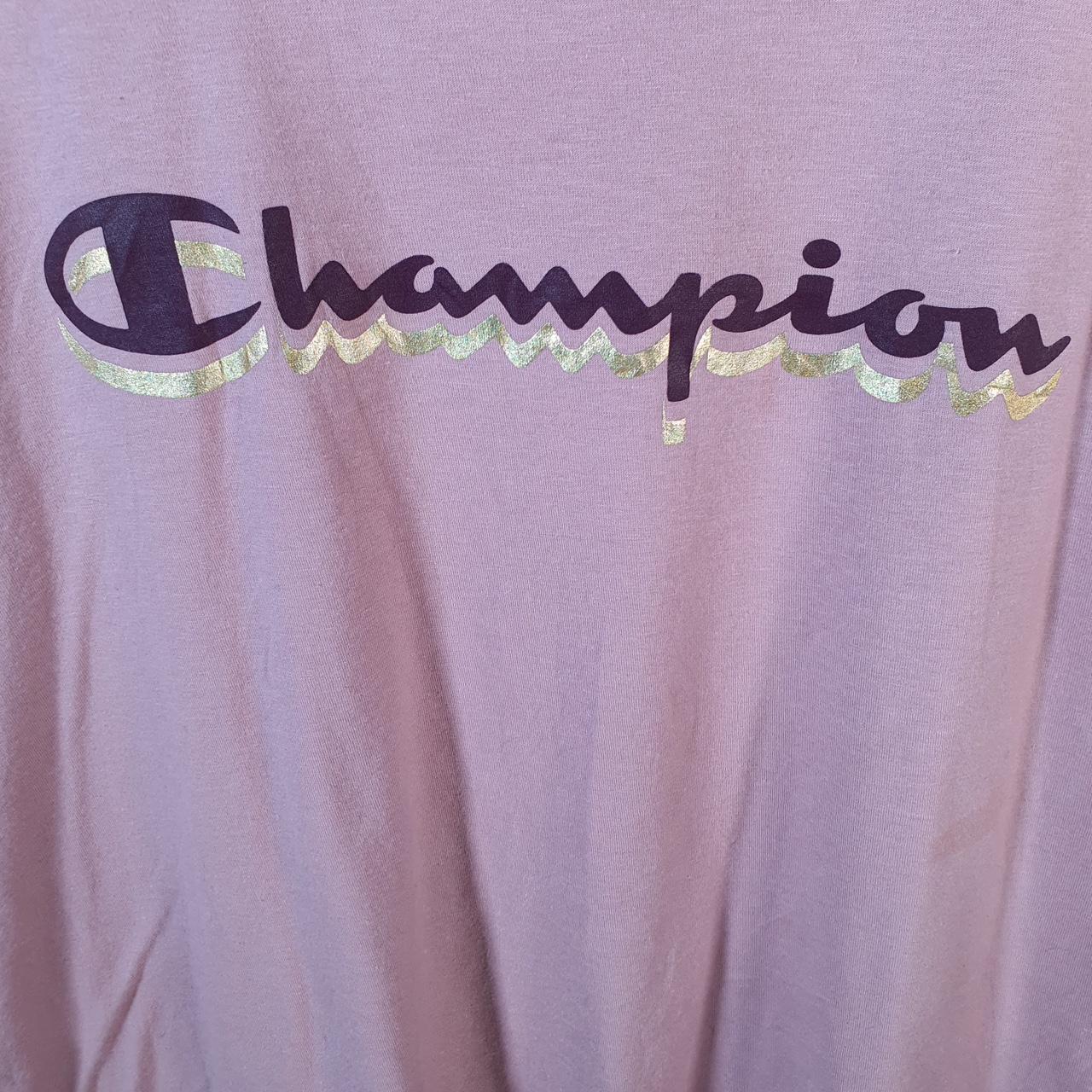 Vintage Champion Spellout Logo T Shirt Mens Small Pink USA Athletic