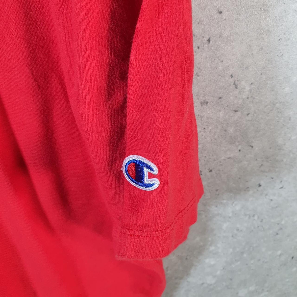 Vintage Champion Embroidered Spellout T Shirt Men’s XL Red American USA Athletic