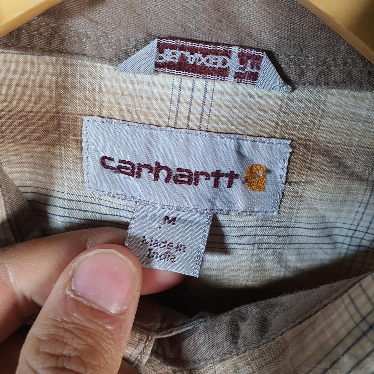 Vintage Carhartt Shirt Button Down Mens Medium Brown Checkered Chore Utility Relaxed - Big Fish Vintage