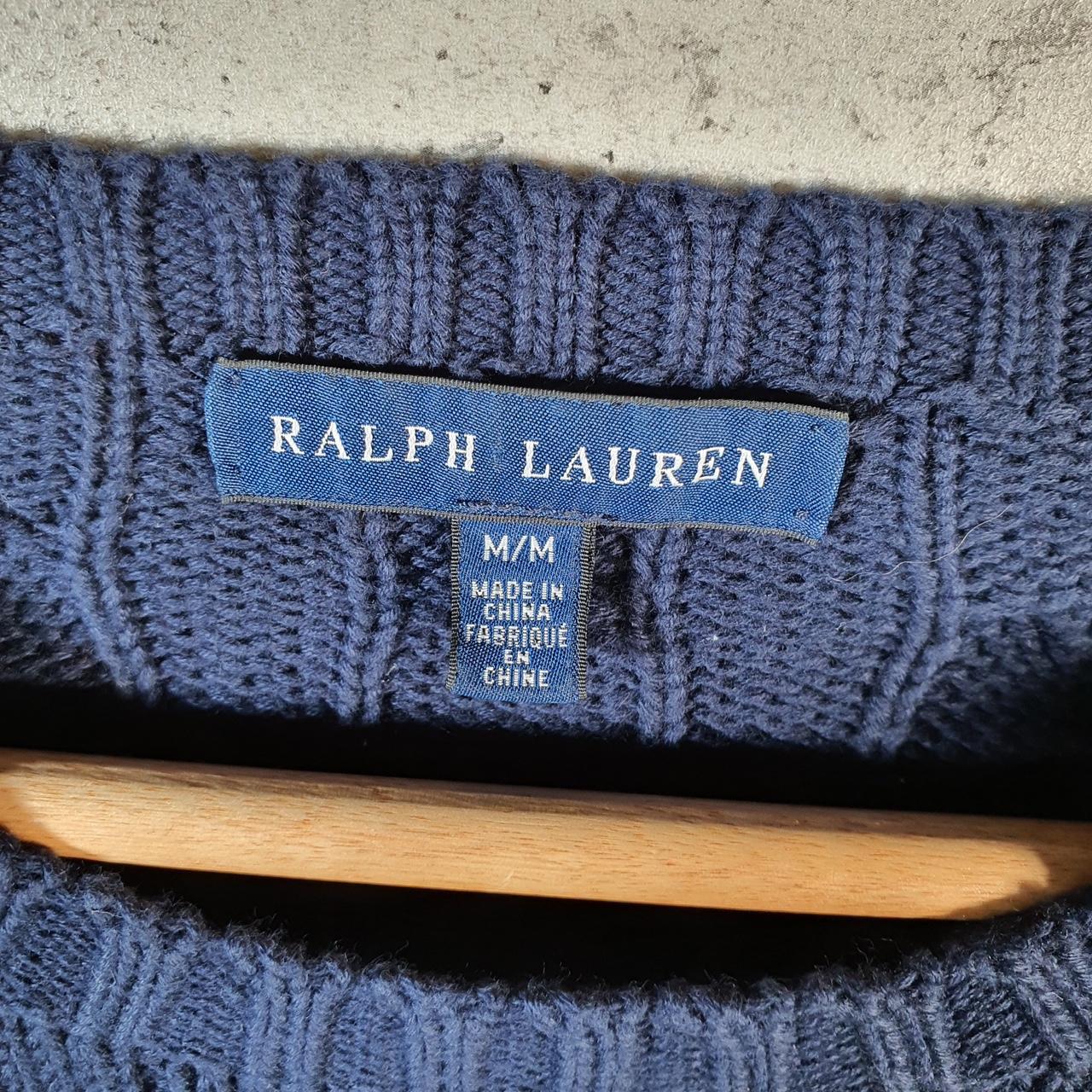 Vintage Ralph Lauren Polo Cable Knit Heavyweight Sweatshirt Womens Medium Blue Pony