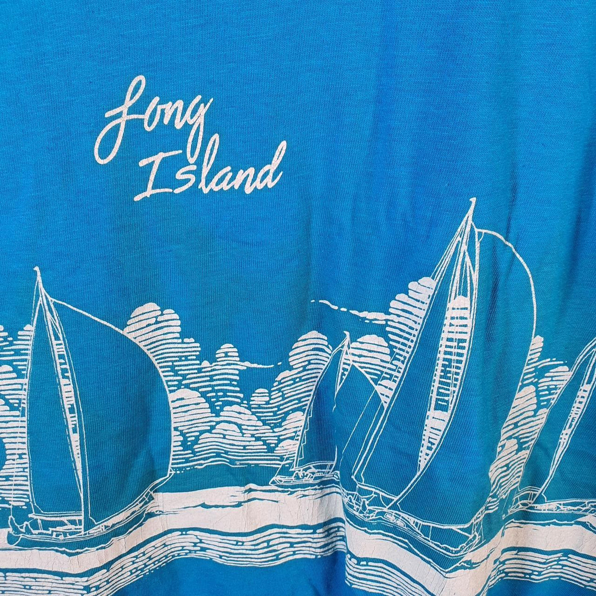 Vintage Power T Oneita USA Long Island Graphic Single Stitch T Shirt Men’s XL Blue Big Fish Vintage