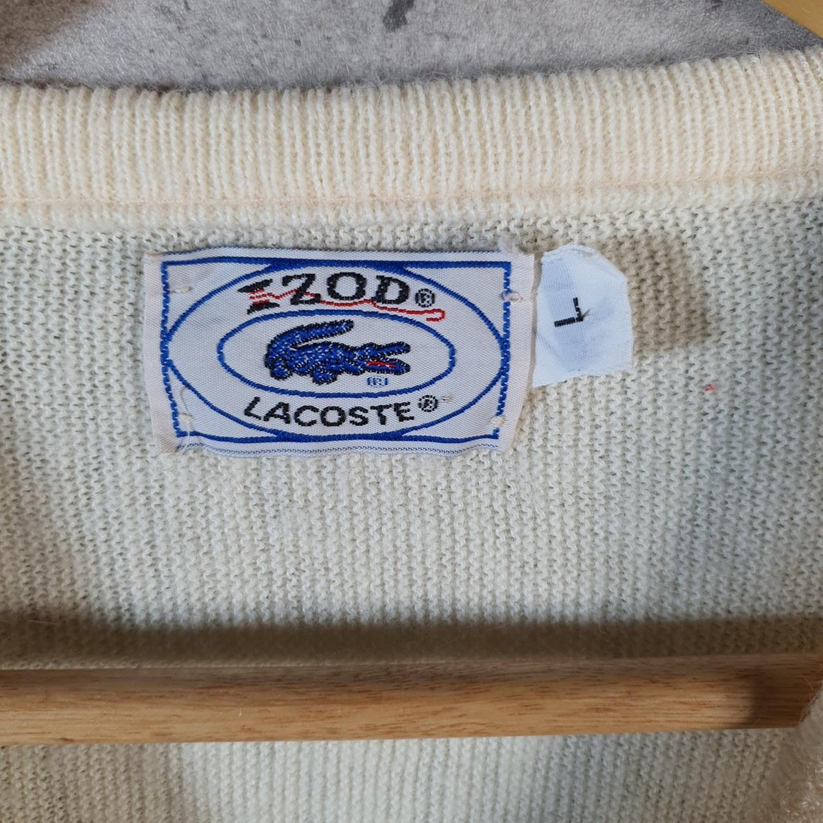 Vintage Lacoste Sweatshirt Men’s Large Beige Pullover Logo Y2K Jumper Logo
