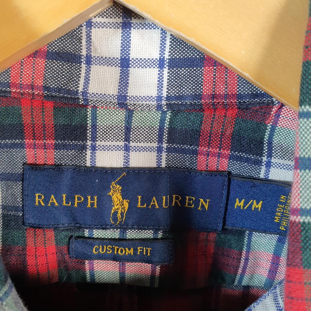Vintage Ralph Lauren Button Down Shirt Men’s Medium Red Checkered Custom Fit Cotton Pony Big Fish Vintage