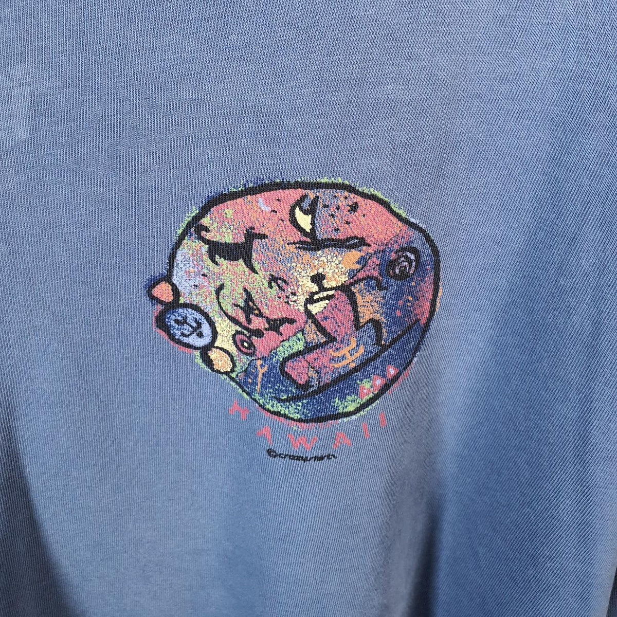 Vintage Crazy Shirts Hawaii Pohaku 90s Graphic USA Single Stitch T Shirt Men’s XL Blue C9644