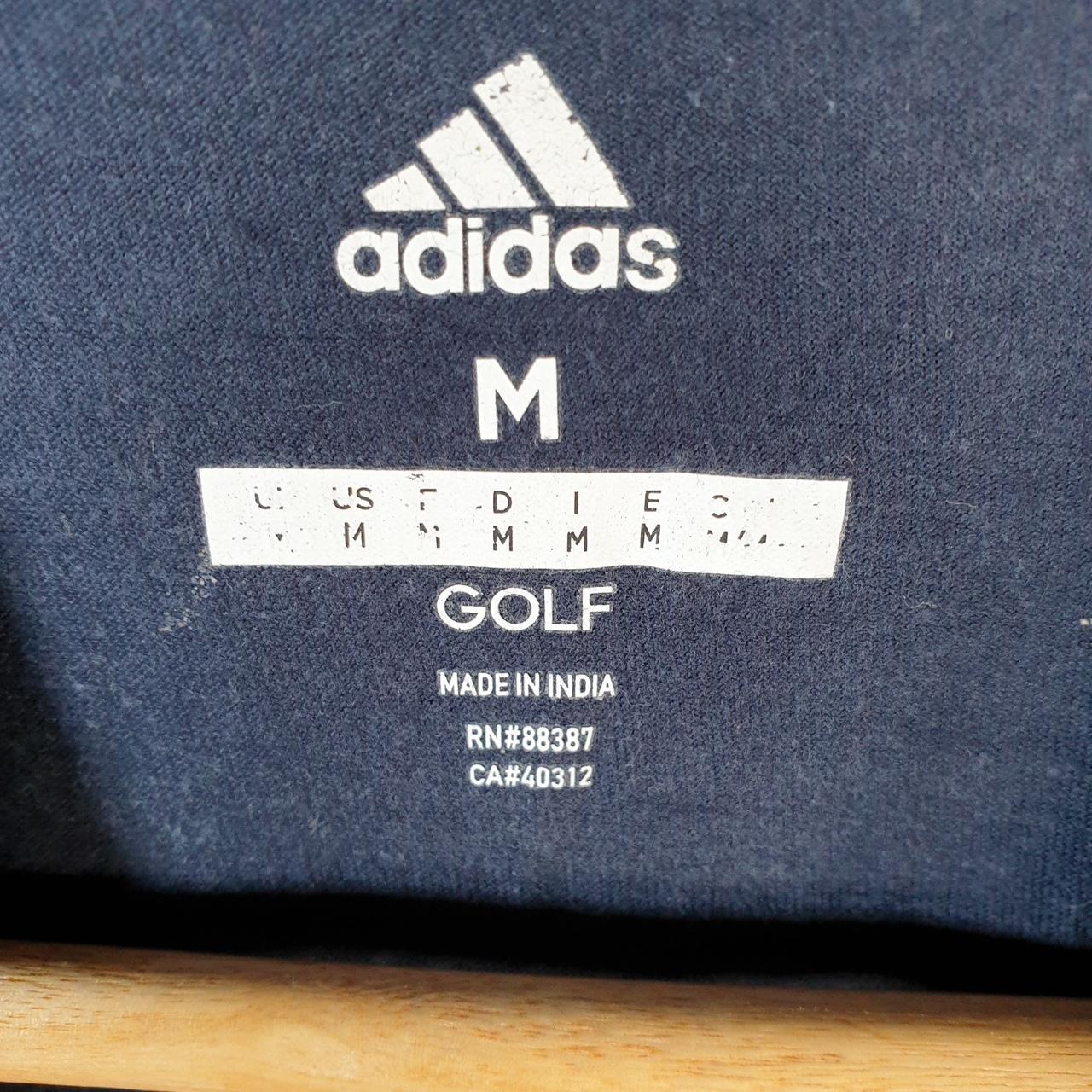 Vintage Adidas Golf T Shirt Men’s Medium Navy Blue Three Stripes Logo Athletic