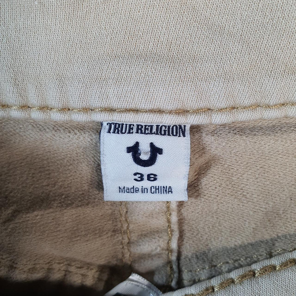 Vintage True Religion Baggy Y2K Hip Hop Jorts Shorts Mens W36 Beige Denim USA A4680