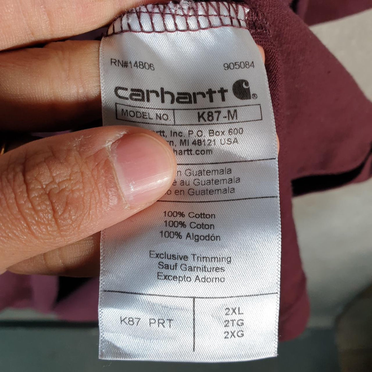 Vintage Carhartt Pocket T Shirt Men’s 2XL Burgundy Red Workwear Chore Utility Loose Fit C9316