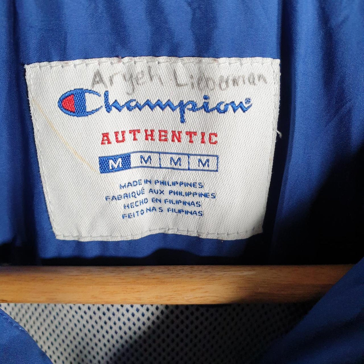 Vintage Champion Windbreaker Track Jacket Mens Medium Blue Logo Full Zip Newton