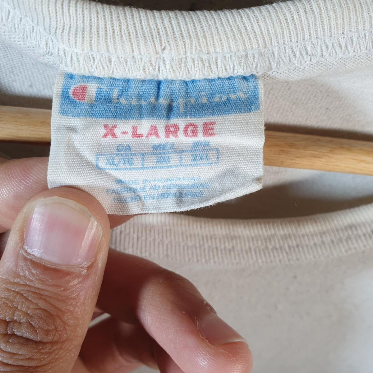 Vintage Champion Embroidered Spellout T Shirt Men’s XL White American USA Athletic