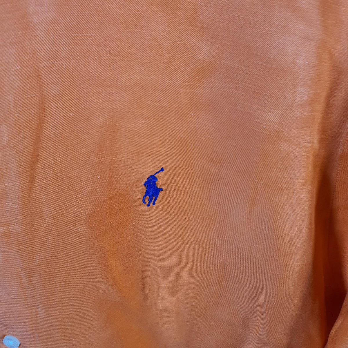 Vintage Ralph Lauren Button Down Shirt Men’s Large Orange Silk Short Sleeve Cotton