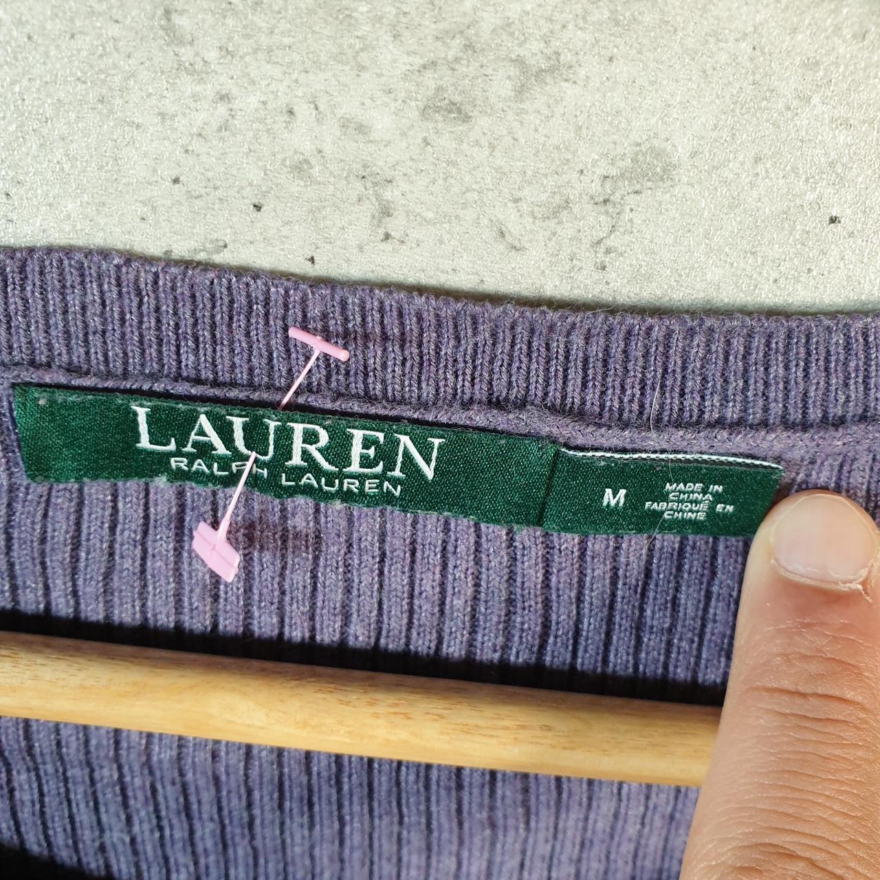 Vintage Ralph Lauren Polo Cable Knit Sweater Womens Medium Purple Cotton Pullover