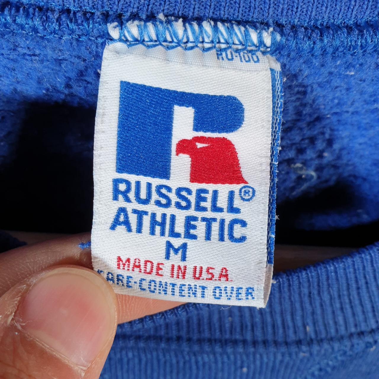 Vintage Russell Athletic Sweatshirt Womens Medium Blue USA Silver Sage Unicorn