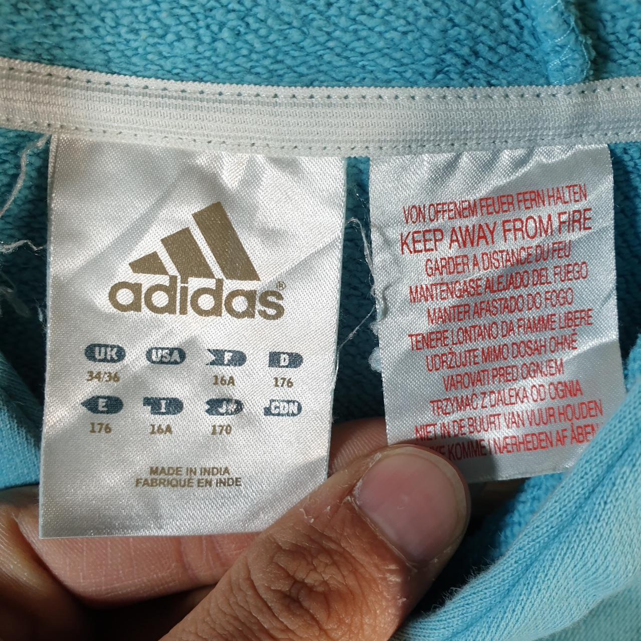 Vintage Adidas Hoodie Womens Medium Blue Spellout Logo Pullover