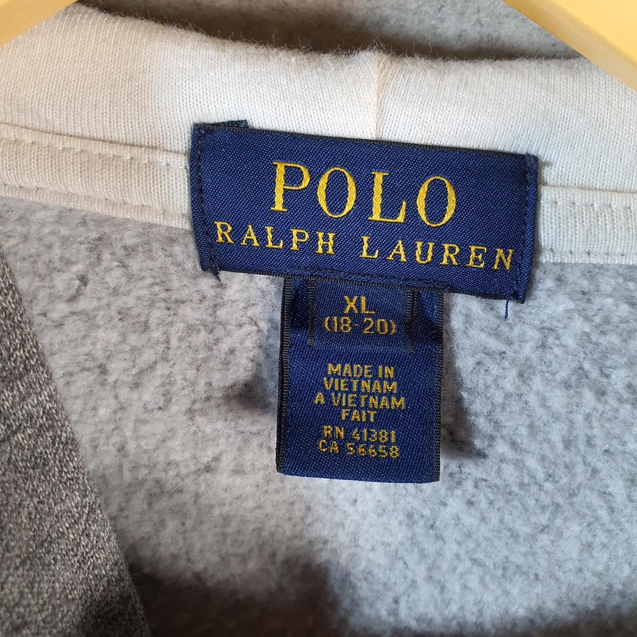 Vintage Ralph Lauren Polo Heavyweight Hoodie Womens XL Grey Cotton Pullover 1/4 Button Pony