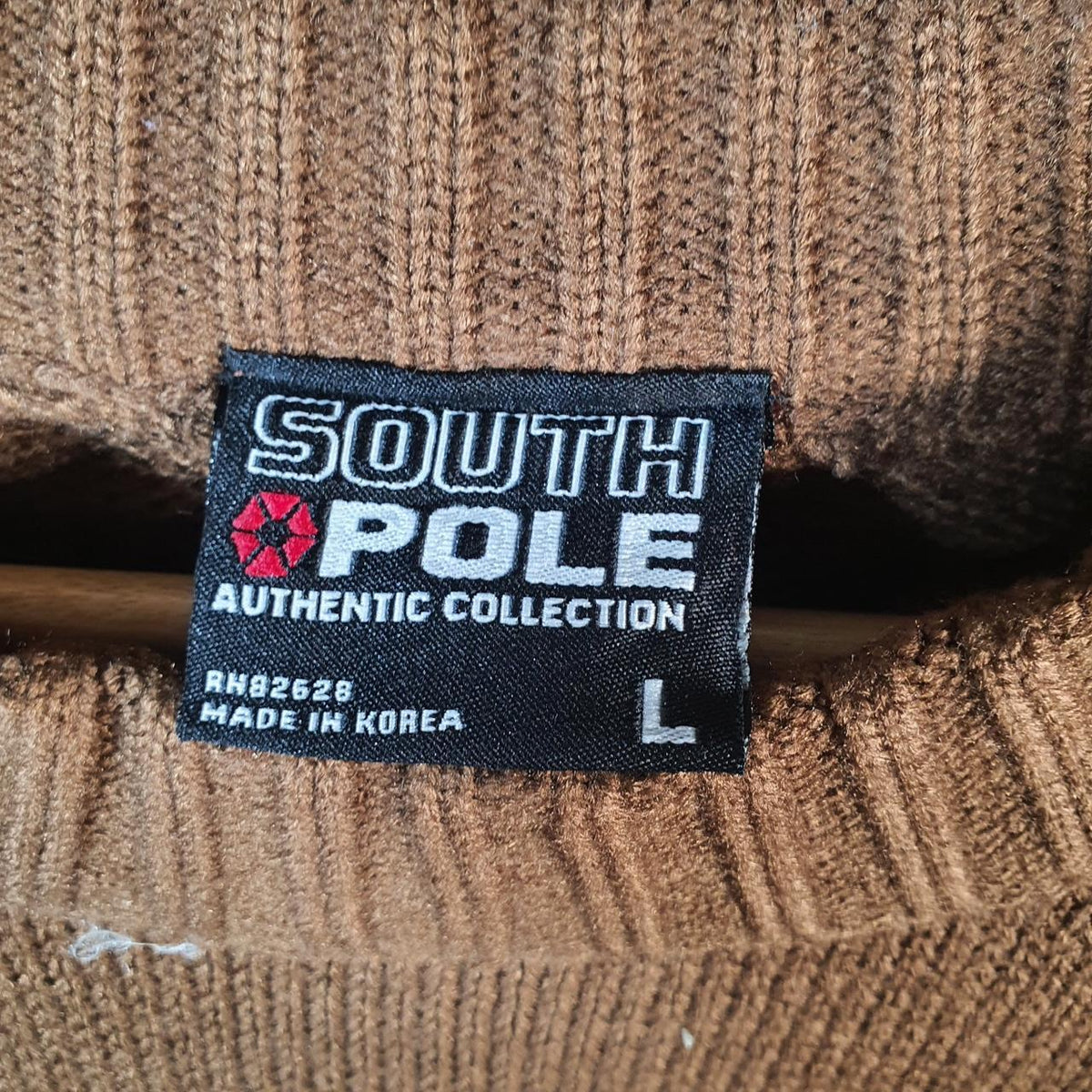 Vintage SouthPole Y2K Spellout Knit Sweater Jumper Mens Large Brown Pullover Hip Hop