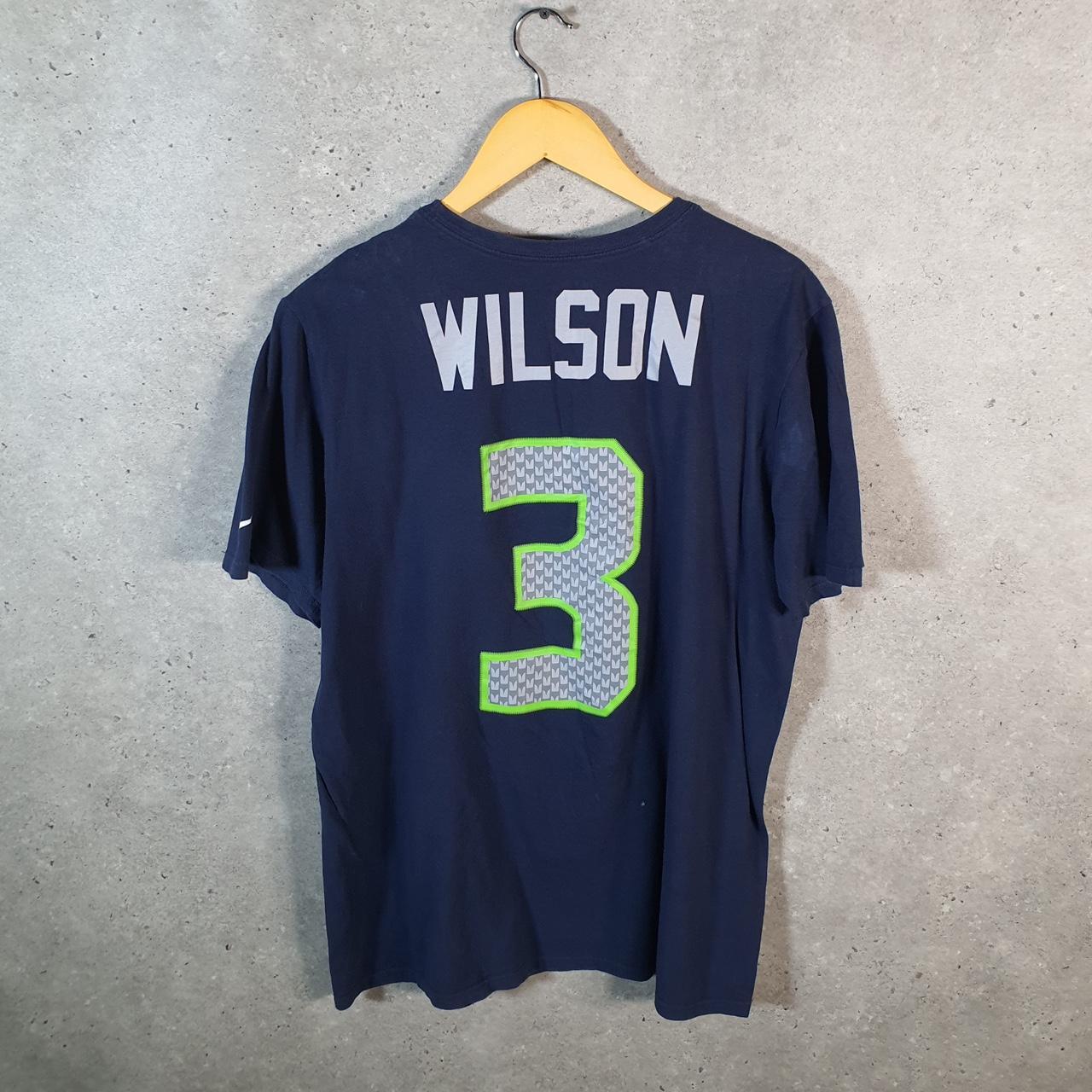 Vintage Nike NFL Seattle Seahwaks Wilson 3 T Shirt Shirt Men’s Large Blue Logo Athletic C9722