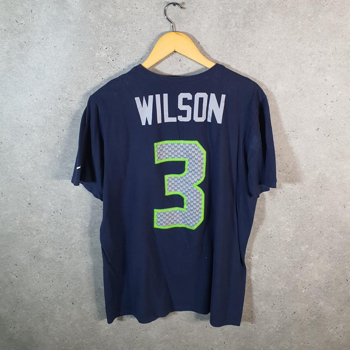 Vintage Nike NFL Seattle Seahwaks Wilson 3 T Shirt Shirt Men’s Large Blue Logo Athletic C9722