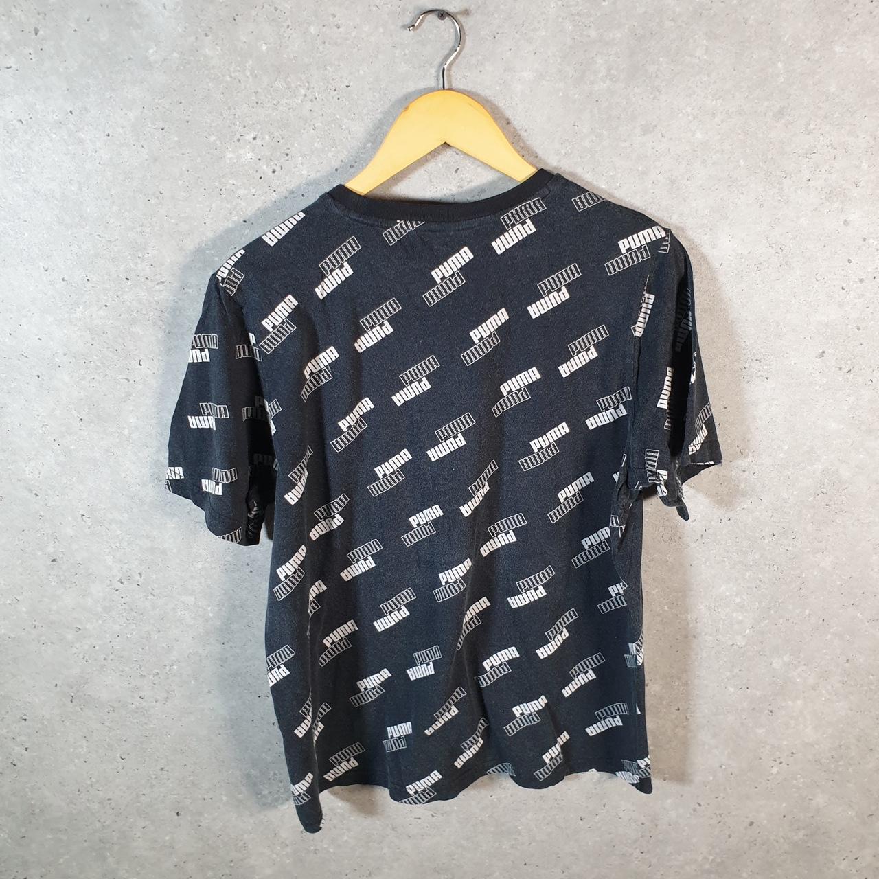 Vintage Puma All Over Print AOP T Shirt Mens Large Black Sports Logo Athletic