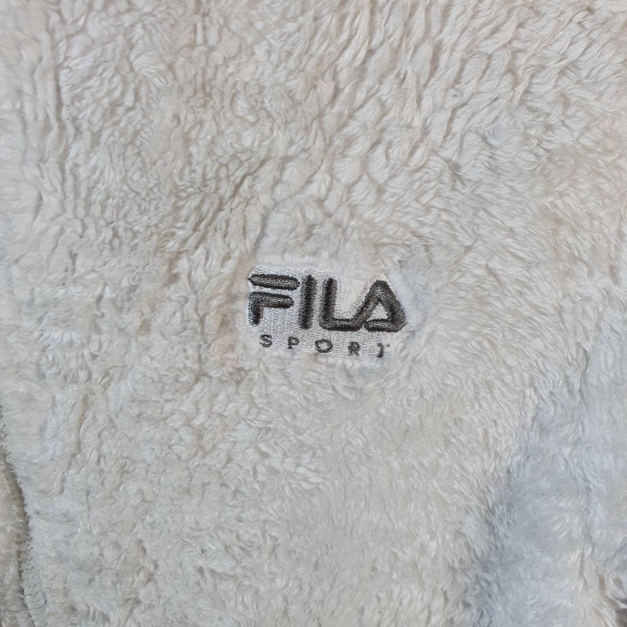 Vintage Fila Full Zip Fleece Sweatshirt Womens Medium Cream Embroidered Logo
