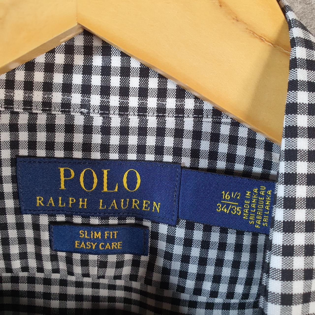 Vintage Ralph Lauren Button Down Shirt Men’s Medium Grey Checkered Slim Fit Pony Casual C8490