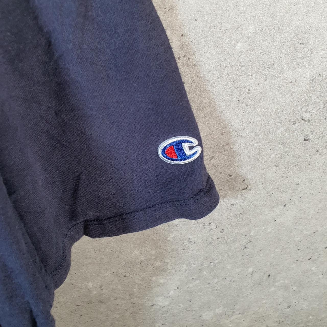 Vintage Champion Spellout Embroidered T Shirt Men’s 2XL Navy Blue Casual Blank Athletic