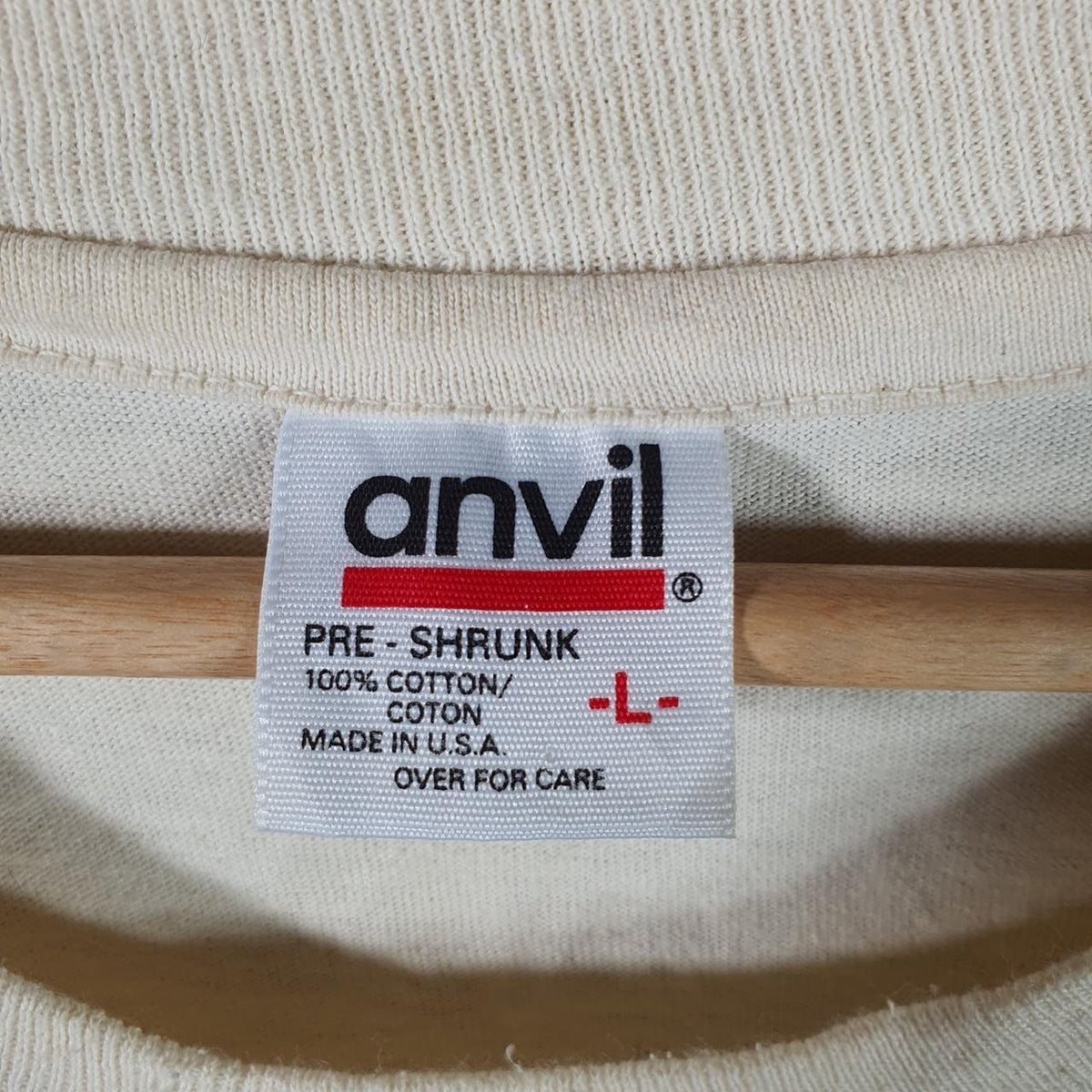 Vintage Anvil USA North American Outfitters 90s USA Single Stitch T Shirt Men’s Large Beige Big Fish Vintage