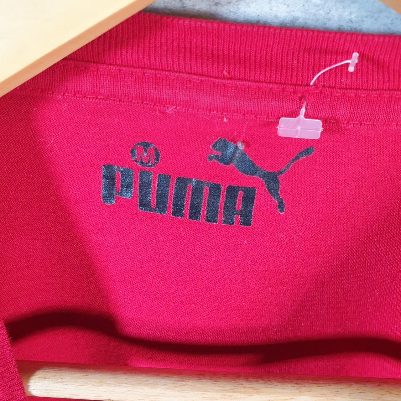 Vintage Puma Spellout T Shirt Womens Medium Red Sports Logo Athletic