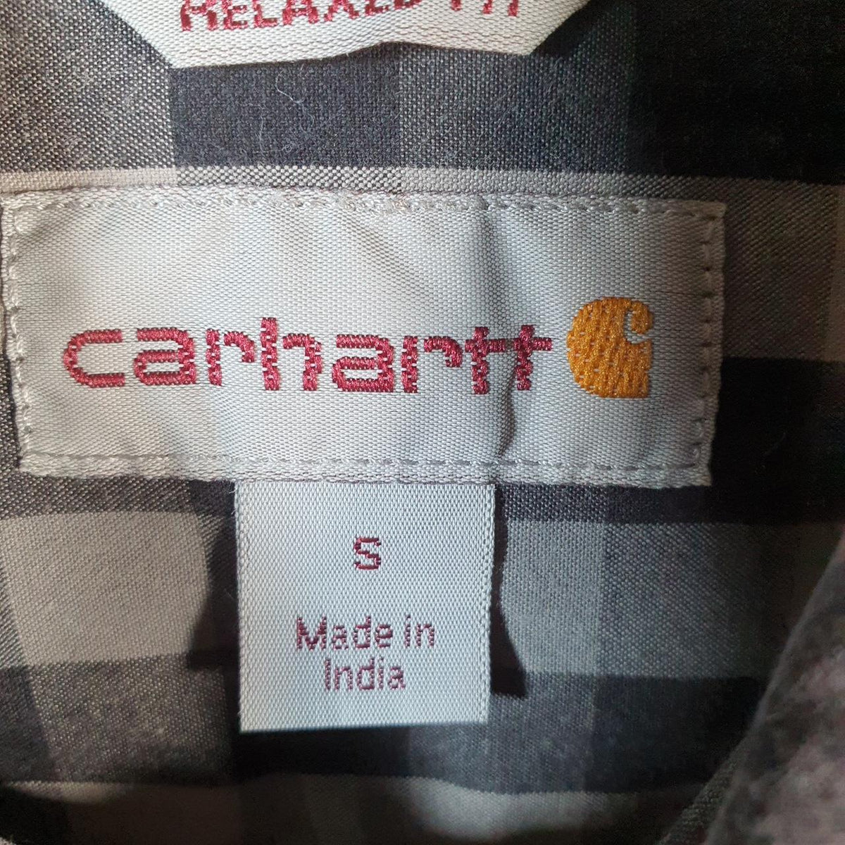 Vintage Carhartt Shirt Button Down Mens Small Grey Checkered Chore Utility Relaxed - Big Fish Vintage