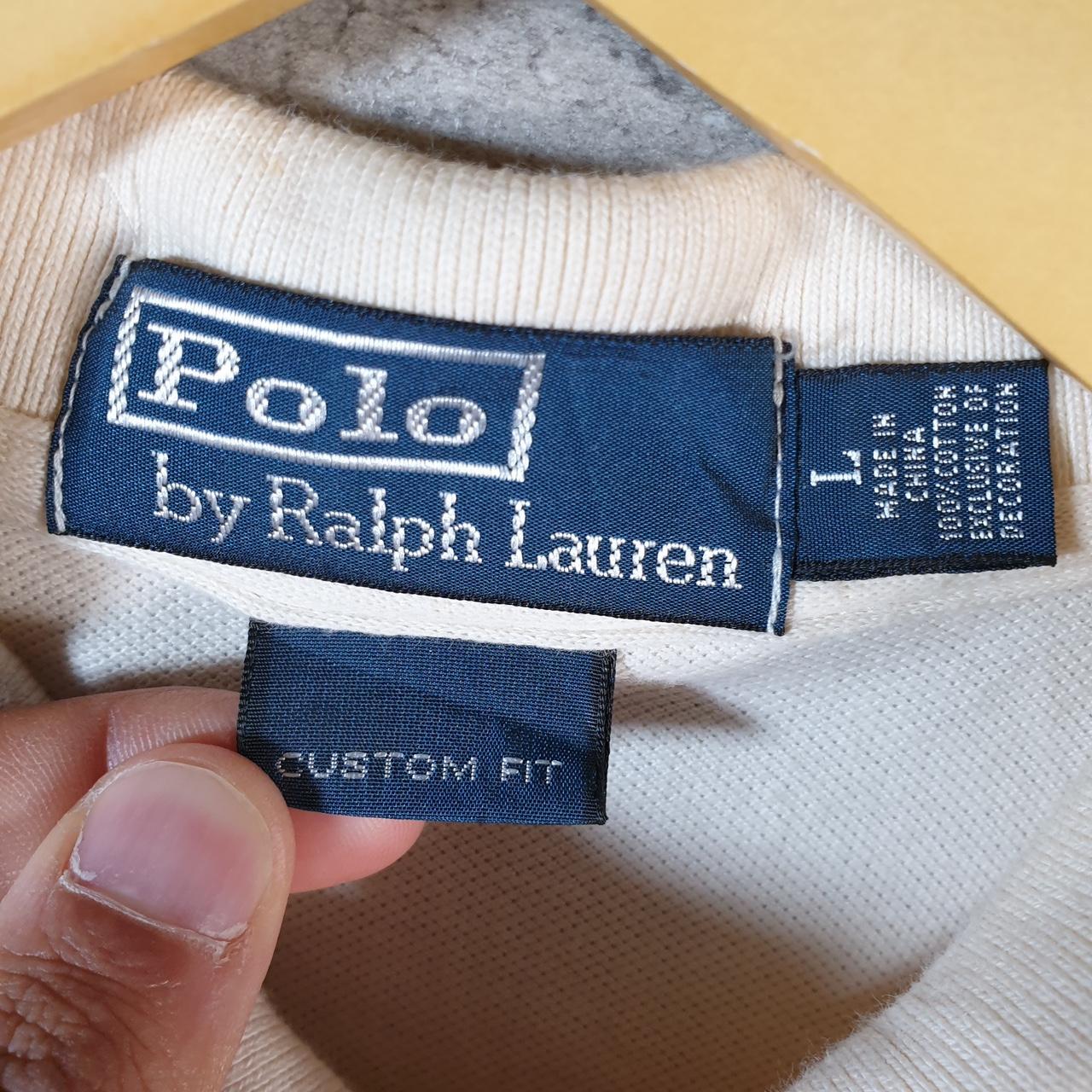 Vintage Ralph Lauren Polo Shirt Men’s Large Beige Custom Fit Crest Badges Embroidered Pony