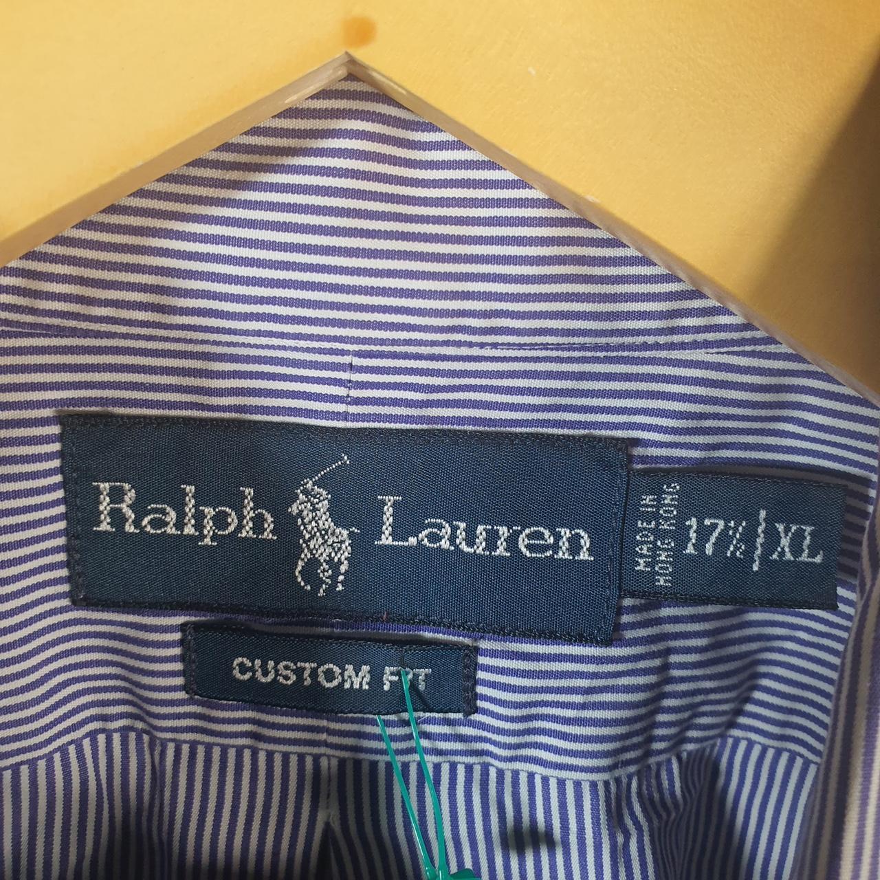 Vintage Ralph Lauren Button Down Shirt Men’s XL Purple Striped Custom Fit Cotton Pony