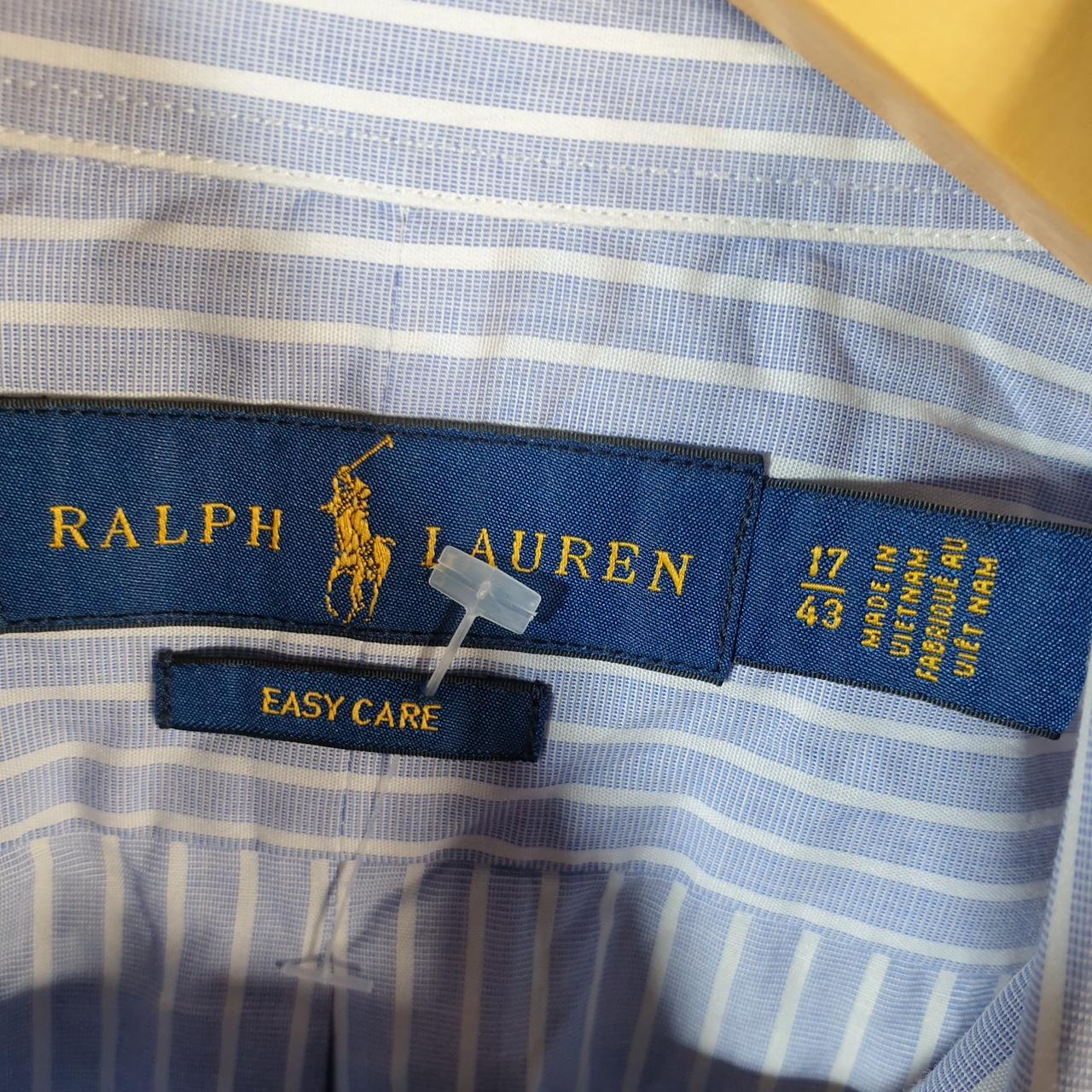 Vintage Ralph Lauren Button Down Shirt Men’s Large Blue Striped Easy Care Pony