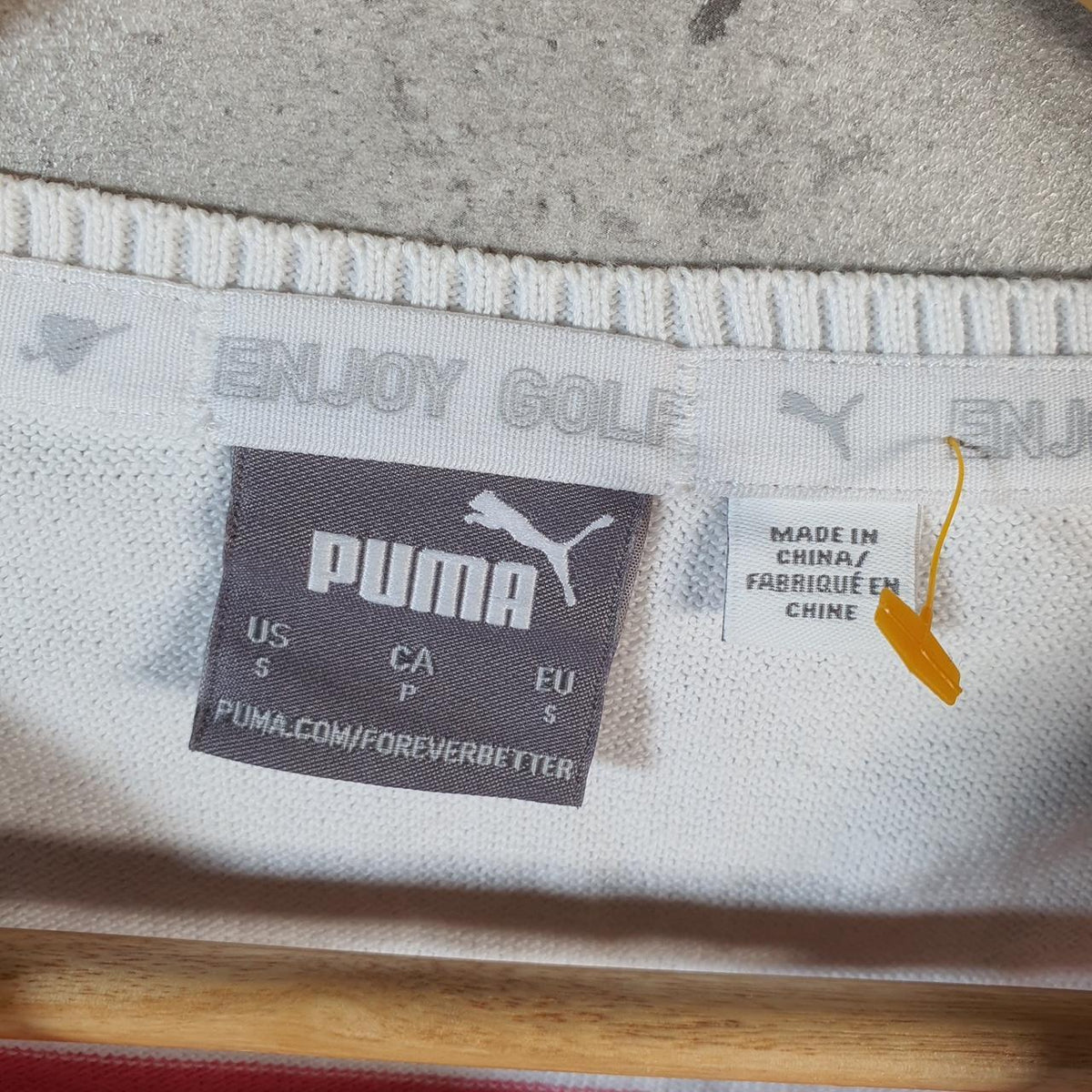 Vintage Puma Knit Sweater Womens Small White Striped Y2K Pullover