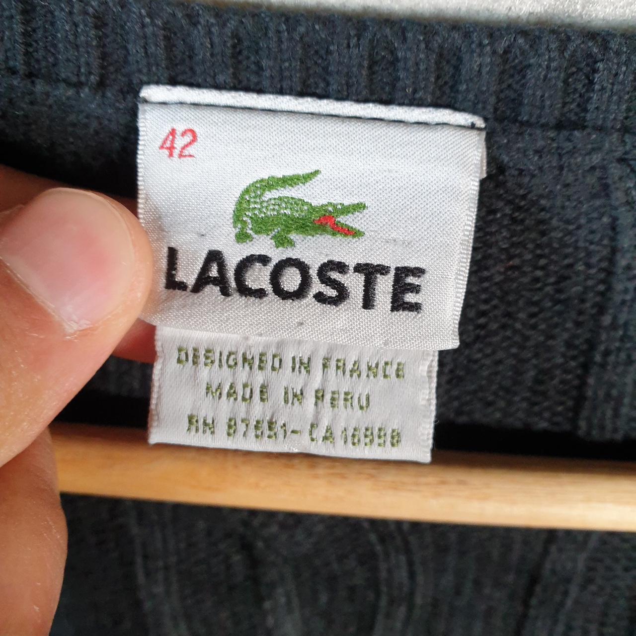 Vintage Lacoste Sweatshirt Cable Knit Womens Large Black Pullover Logo Y2K Jumper
