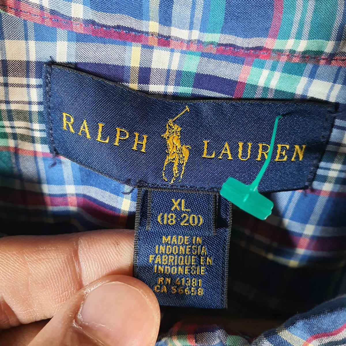Vintage Ralph Lauren Button Down Shirt Womens XL Blue Checkered Cotton Pony