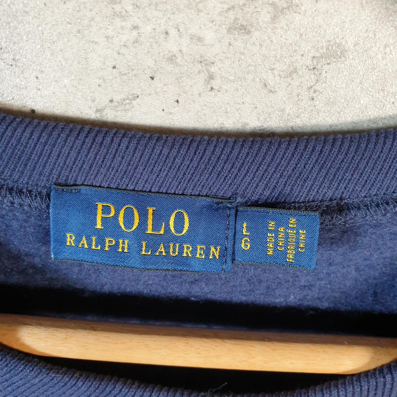 Vintage Ralph Lauren Polo Spellout Sweatshirt Men’s Large Navy Blue Cotton Pullover Pony