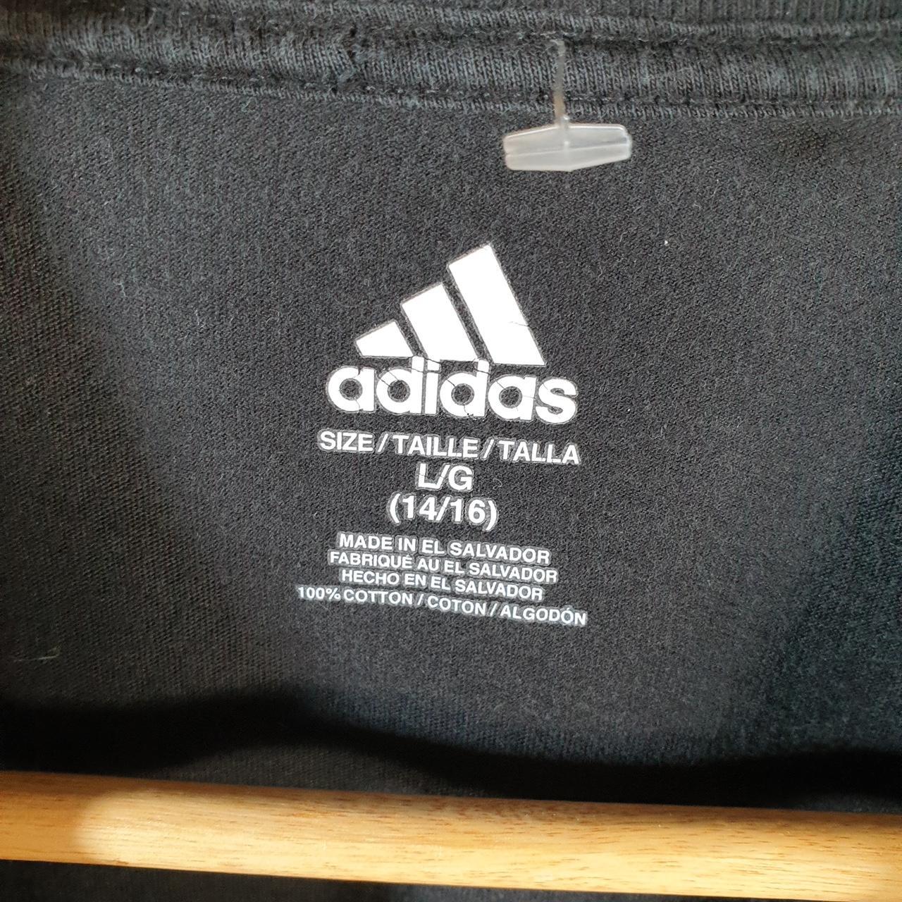 Vintage Adidas Spellout T Shirt Womens Large Black Three Stripes Logo Athletic