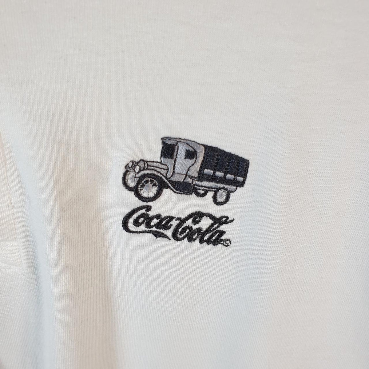 Vintage Coke Coca Cola Truck Van Polo Shirt Men’s Large White Embroidered Logo