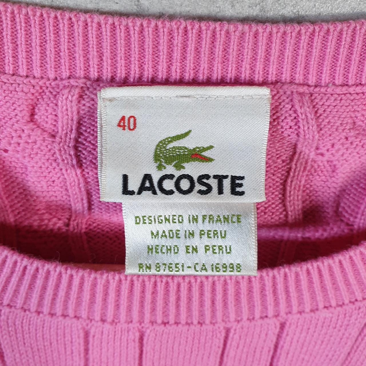 Vintage Lacoste Sweatshirt Cable Knit Womens Small Pink Pullover Logo Y2K Jumper