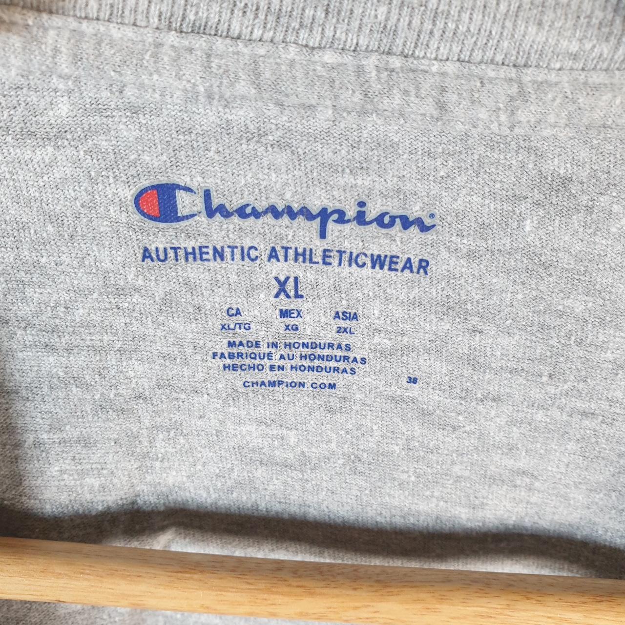 Vintage Champion Embroidered Spellout T Shirt Men’s XL Grey USA Athletic